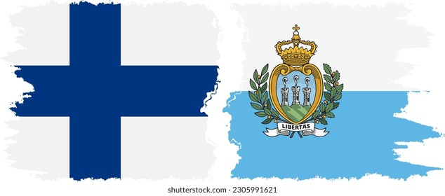 San Marino and Finland grunge flags connection, vector