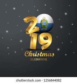 San Marino Flag 2019 Merry Christmas Typography. New Year Abstract Celebration background