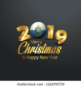 San Marino Flag 2019 Merry Christmas Typography. New Year Abstract Celebration background