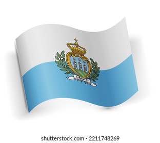 San Marino flag bended and lying on white background