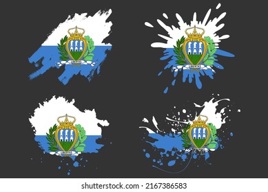 San Marino flag brush splash vector set, country logo asset, paint grunge illustration concept, San Marino flag brush stroke grunge effect, water splash mask, creative country flag logo idea