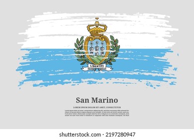 San Marino flag with brush stroke effect and information text poster, vector background