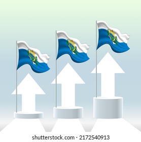 San Marino flag. The country is in an uptrend. Waving flagpole in modern pastel colors. Flag drawing, shading for easy editing. Banner template design.