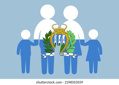 San Marino flag with family concept, vector element, parent and kids holding hands, immigrant idea, happy family with San Marino flag, flat design asset