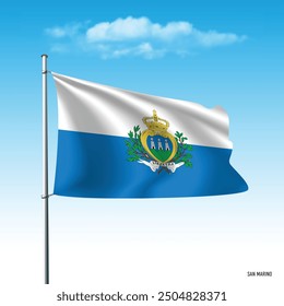 San Marino flag flying on blue sky, vector illustation.