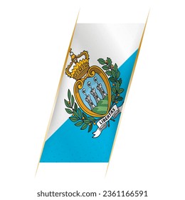 San Marino flag in the form of a banner with waving effect and shadow. Modern vector design.