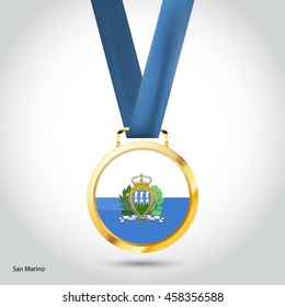 San Marino Flag in gold Medal. Vector Illustration. RIO Olympic Game gold Medal. Vector Illustration