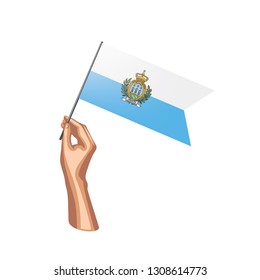 San Marino flag and hand on white background. Vector illustration