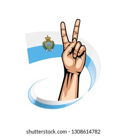 San Marino flag and hand on white background. Vector illustration