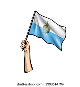 San Marino flag and hand on white background. Vector illustration