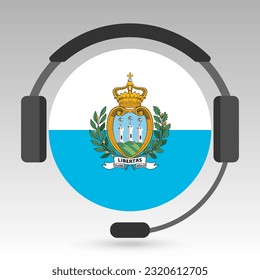 San Marino flag with headphones, support sign. Vector illustration.