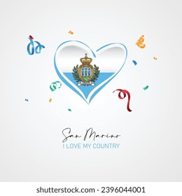 San Marino flag with a heart shape, with I love my country slogan for San Marino Independence Day. Vector illustration.