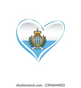 San Marino flag with a heart shape, isolated on a white background for San Marino Independence Day. Vector illustration.