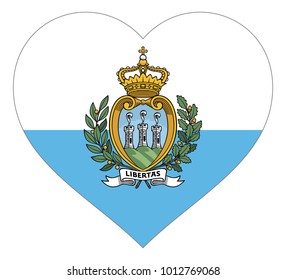 san marino flag in heart vector illustration sign. Flag of san marino in the shape of Heart with contrasting contour, symbol of love for his country or valentine day, patriotism.