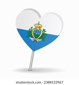 San Marino flag heart-shaped map pointer layout. Vector illustration.