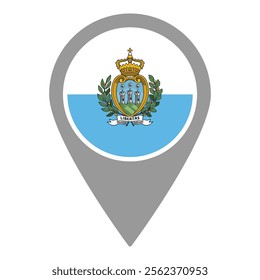 San Marino flag location pin, flag application, Flag on Location Pin, graphic design, map pointer, vector illustration.