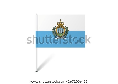 San Marino flag - map pin flag representing a country cultural identity and heritage. The essence of national pride and unity. Map pin flag stuck in a white background