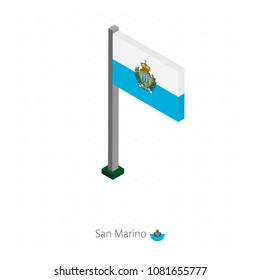 San Marino Flag on Flagpole in Isometric dimension. Isometric blue background. Vector illustration.