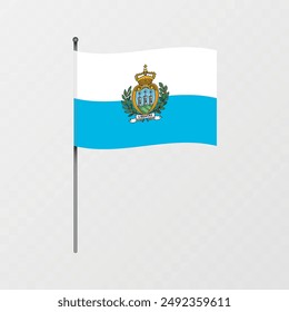 San Marino flag on flagpole. Vector illustration.