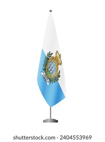 San Marino flag on flag stand for official meetings, transparent background, vector