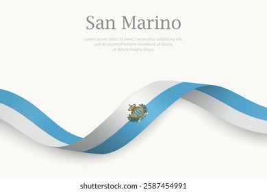 San Marino flag on Waving ribbon. Template for independence day