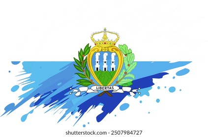 San Marino flag painted with Grunge brush stroke, watercolor flag style.