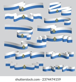 san marino flag ribbon vector bundle set