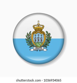 San Marino flag round badge or icon isolated on white background. Vector illustration.