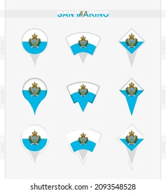 Bandera de San Marino, conjunto de iconos de la bandera de San Marino. Ilustración vectorial de los símbolos nacionales.
