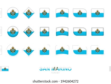 San Marino flag set, simple flags of San Marino with three different effects. Vector illustration.
