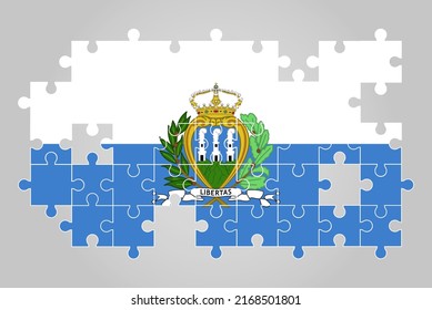 San Marino flag shape of jigsaw puzzle vector, puzzle map, San Marino flag for children and classroom, country logo asset, solve problem concept, flat design