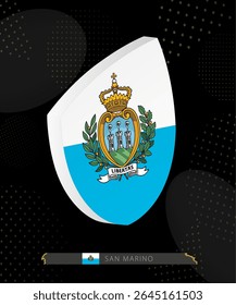 San Marino Flag Shield icon in 3D on Dark Modern Abstract Rugby Background. Perfect for sports events, heritage themes, national celebrations, and patriotic designs.