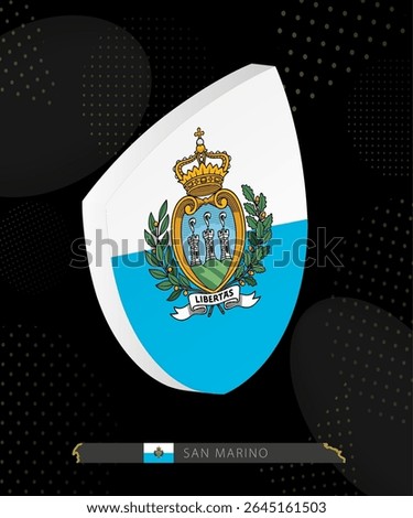 San Marino Flag Shield icon in 3D on Dark Modern Abstract Rugby Background. Perfect for sports events, heritage themes, national celebrations, and patriotic designs.
