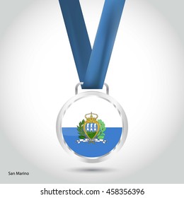 San Marino Flag in silver Medal. Vector Illustration. RIO Olympic Game silver Medal. Vector Illustration