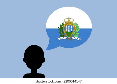San Marino flag with speech balloon, silhouette man with country flag, liberty and independence idea, San Marino flag vector on talking bubble, learning Italian language