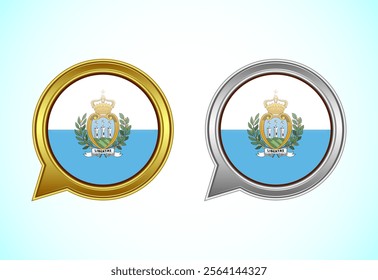 San Marino flag speech bubble. Speaking flag icon in gold and silver color