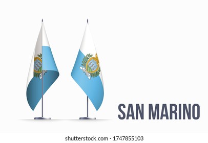 San Marino flag state symbol isolated on background national banner. Greeting card National Independence Day of the Republic of San Marino. Illustration banner with realistic state flag.