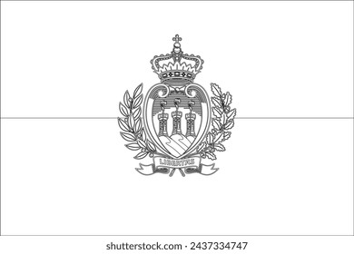 San Marino flag - thin black vector outline wireframe isolated on white background. Ready for colouring.