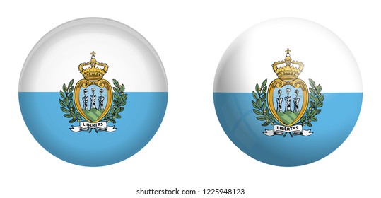 San Marino flag under 3d dome button and on glossy sphere / ball.