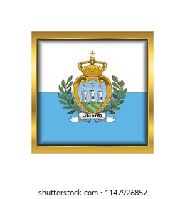 San Marino Flag Vector Square Icon - Illustration, Flag of San Marino. Abstract concept, icon,golden square, button. Raster illustration on white background.