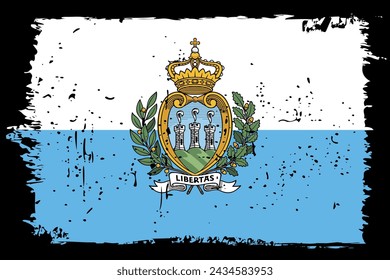 San Marino flag - vector flag with stylish scratch effect and black grunge frame.