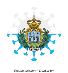 San Marino flag in virus shape, symbolizing COVID-19 pandemic.