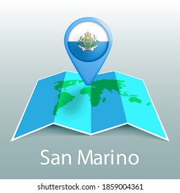San Marino flag world map in pin with name of country
