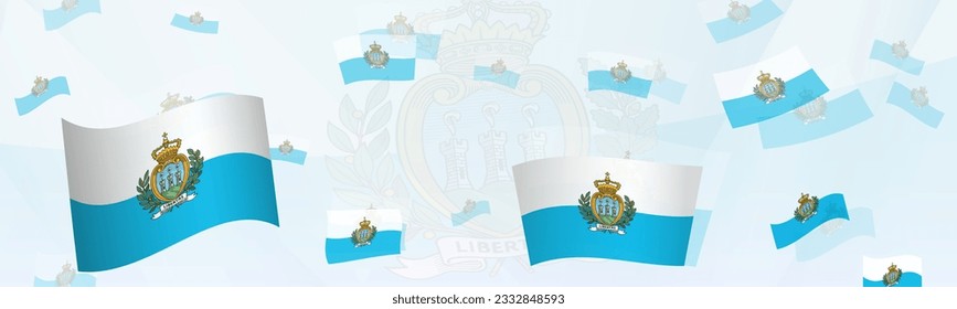 San Marino flag-themed abstract design on a banner. Abstract background design with National flags. Vector illustration.