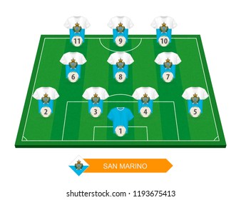 San Marino football team lineup on soccer field for European football competition