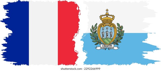 San Marino and France grunge flags connection, vector