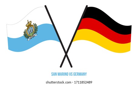 San Marino and Germany Flags Crossed And Waving Flat Style. Official Proportion. Correct Colors.