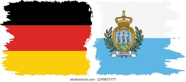 San Marino and Germany grunge flags connection, vector