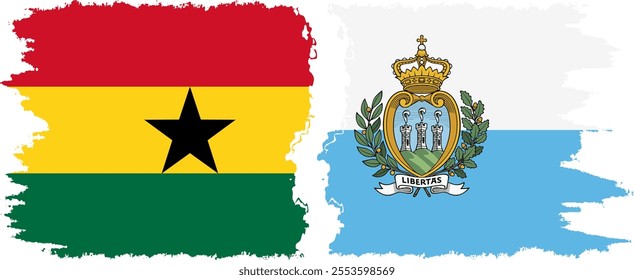 San Marino and Ghana grunge flags connection, vector