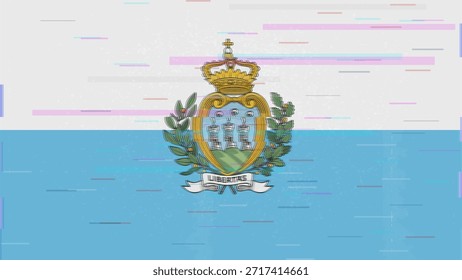 Vector Video de bandera de falla de San Marino, distorsión dividida RGB, ilustración de marco abstracto digital